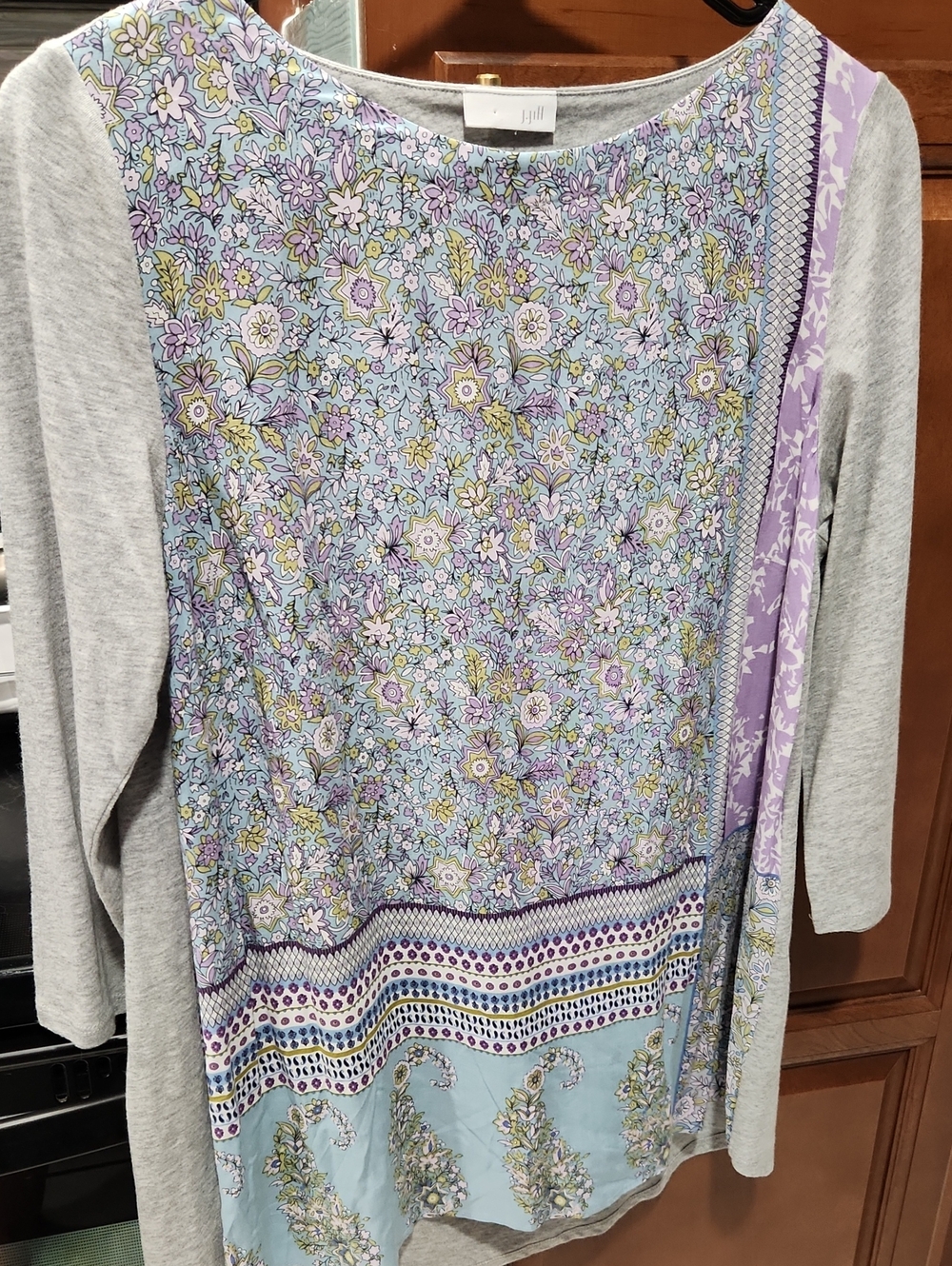 J. Jill Floral Panel Long Sleeve Tee in Light Blue, Lavender and Gray
